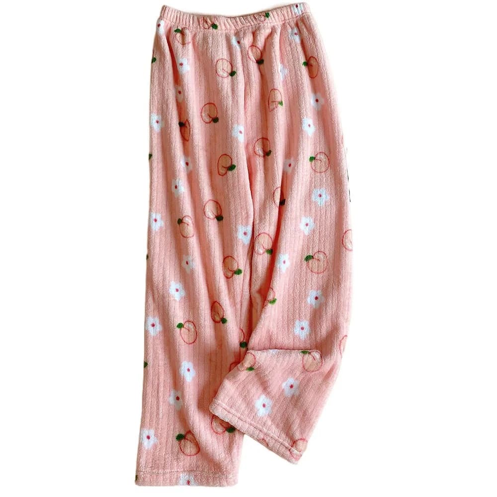 Pantalon de pyjama décontracté avec nœud papillon, pêche, vêtements de nuit, ample, en molleton de c