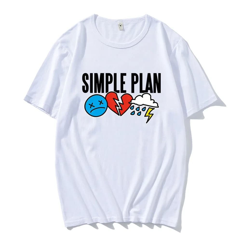 T-Shirt Original avec logo 3 icônes, Design SIMPLE PLAN, T-shirts imprimés à manches courtes en coto