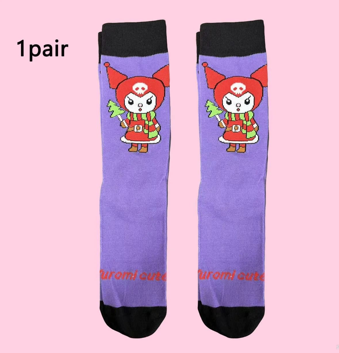 Kuromi 1/5 Double Pack Chaussettes mignonnes, chaussettes mi-mollet de collaboration de dessins anim