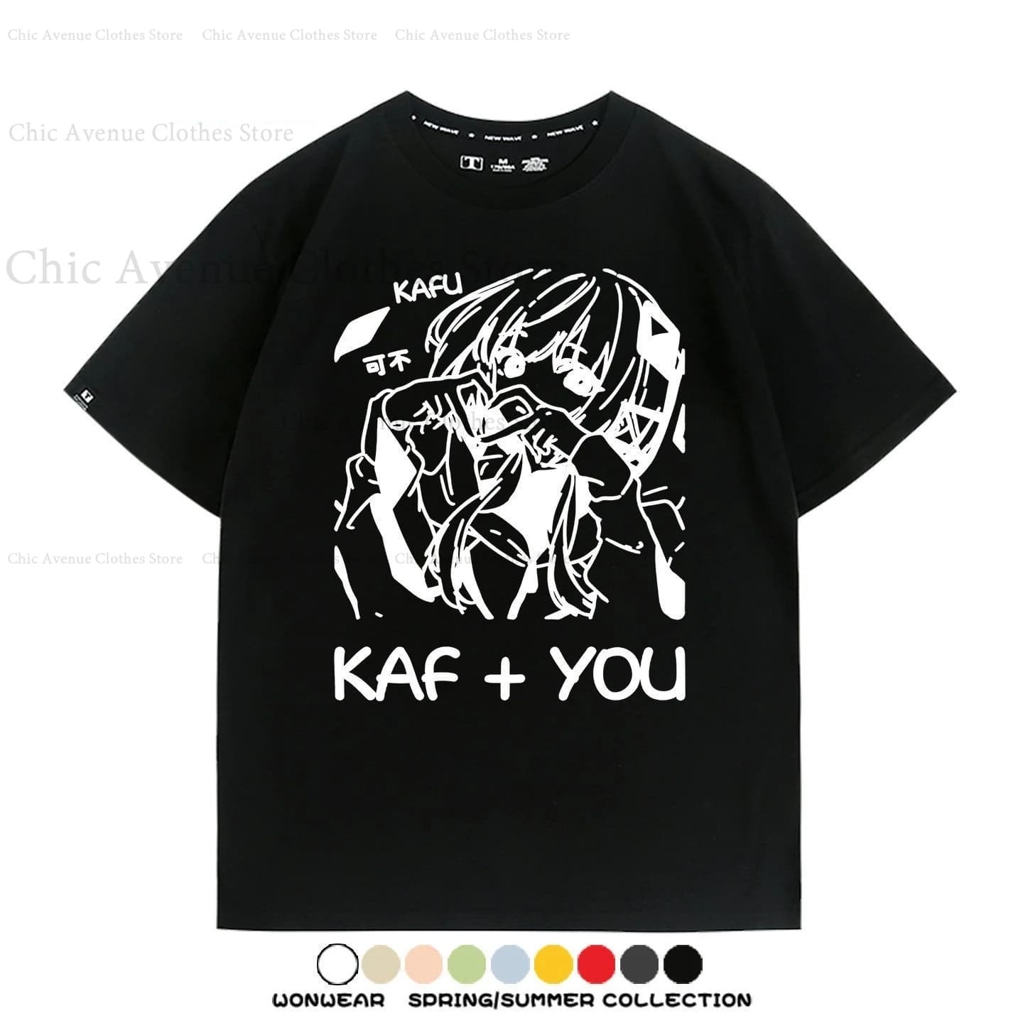 T-shirt Kawaii KAFU Merch imprimé à manches courtes, vêtements d'été en coton, t-shirt d'été quotidi