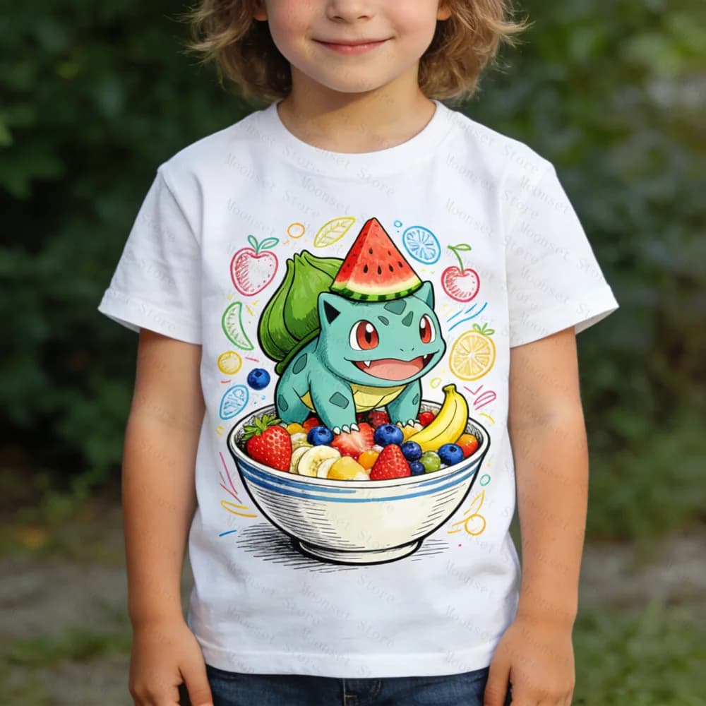 T-Shirt Pokemon pour enfants, imprimé Pikachu Squirtle, hauts décontractés pour garçons et filles, t