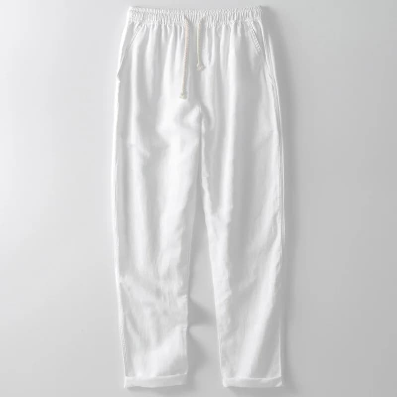 Chemise et pantalon en lin de coton de qualité supérieure pour hommes, tenues blanches, ensembles en