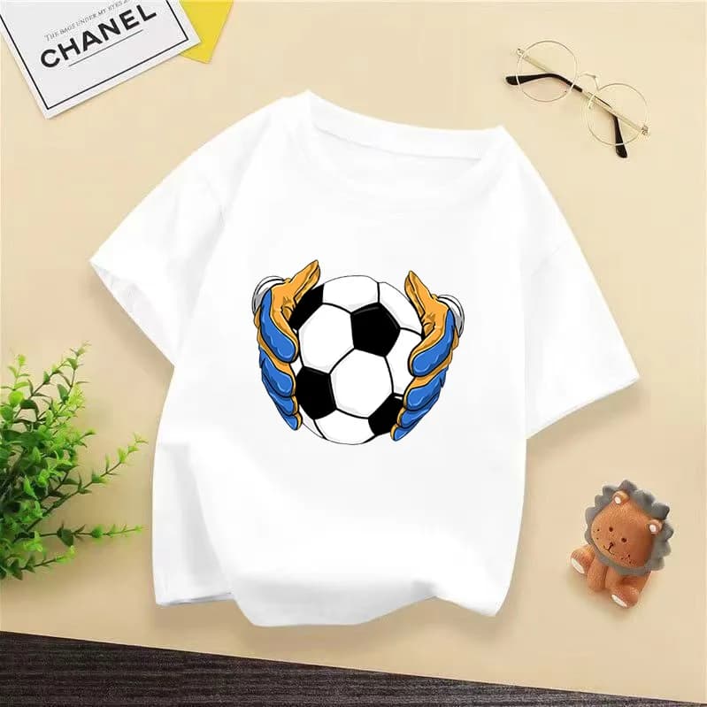 T-shirt pour enfants 100% coton à imprimé football, décontracté, respirant, à manches courtes, polyv