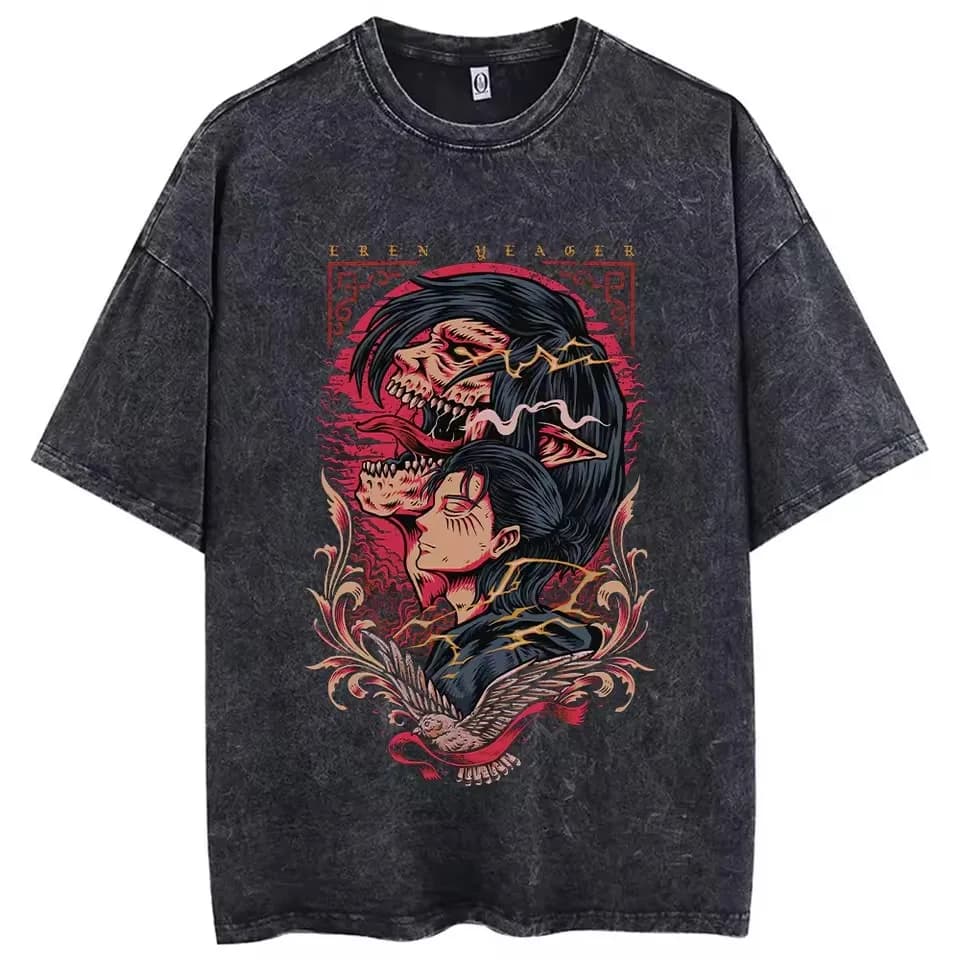 Anime attaque sur Titan T-Shirt hommes Hip Hop Streetwear haute qualité coton Vintage imprimé lavé à
