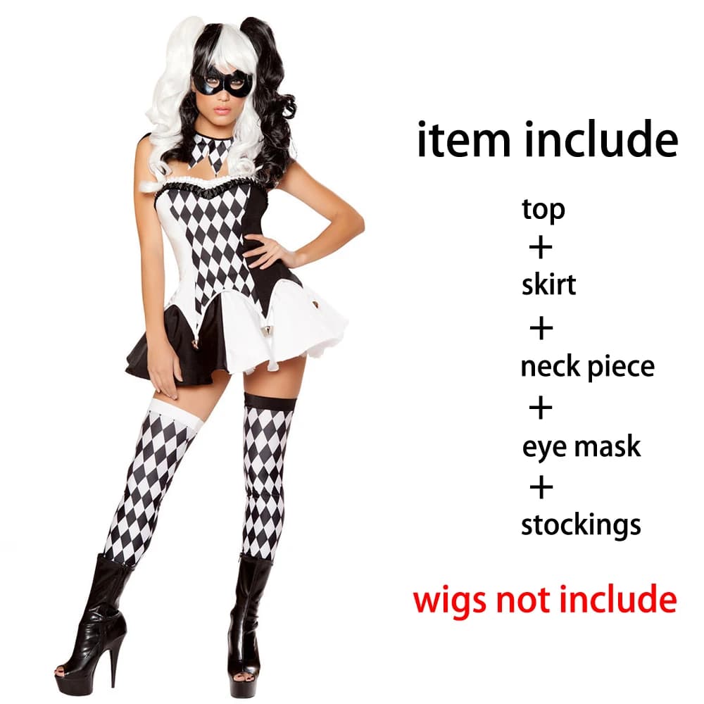 Costume Harley Sexy pour Femme Adulte, Robe de Barrage Cosplay, Quinn du Film d'Halloween, Joker Coq