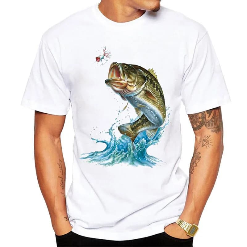 T-shirt de pêche en mer, Europe et états-unis, T-shirt imprimé à manches courtes de poisson de mer, 