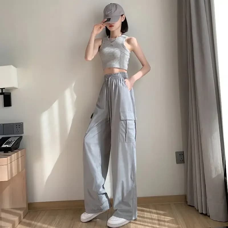 JJICE-Pantalon Cargo d'Été pour Femme, Jambes Larges, Taille Haute, Vêtements Chics et Élégants, FjI