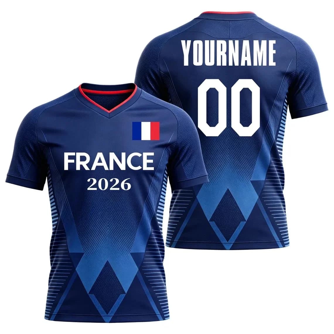 Maillot de l'équipe nationale de France 2026 avec imprimé drapeau, nom et numéro personnalisés, séch