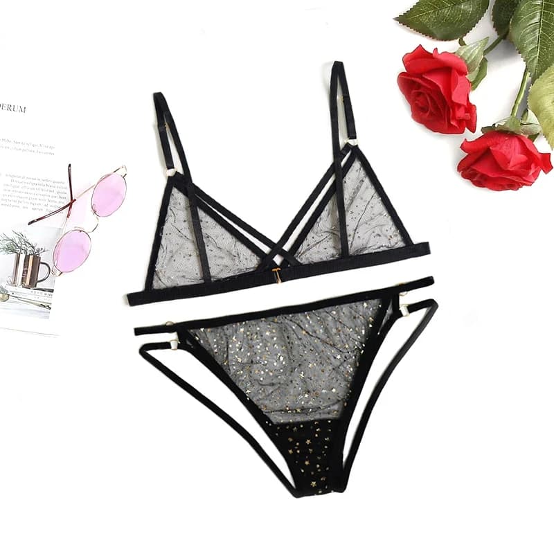 LEECHEE Transparent Sexy ensemble de Lingerie dentelle Sexy pour les femmes sous-vêtements en gaze S