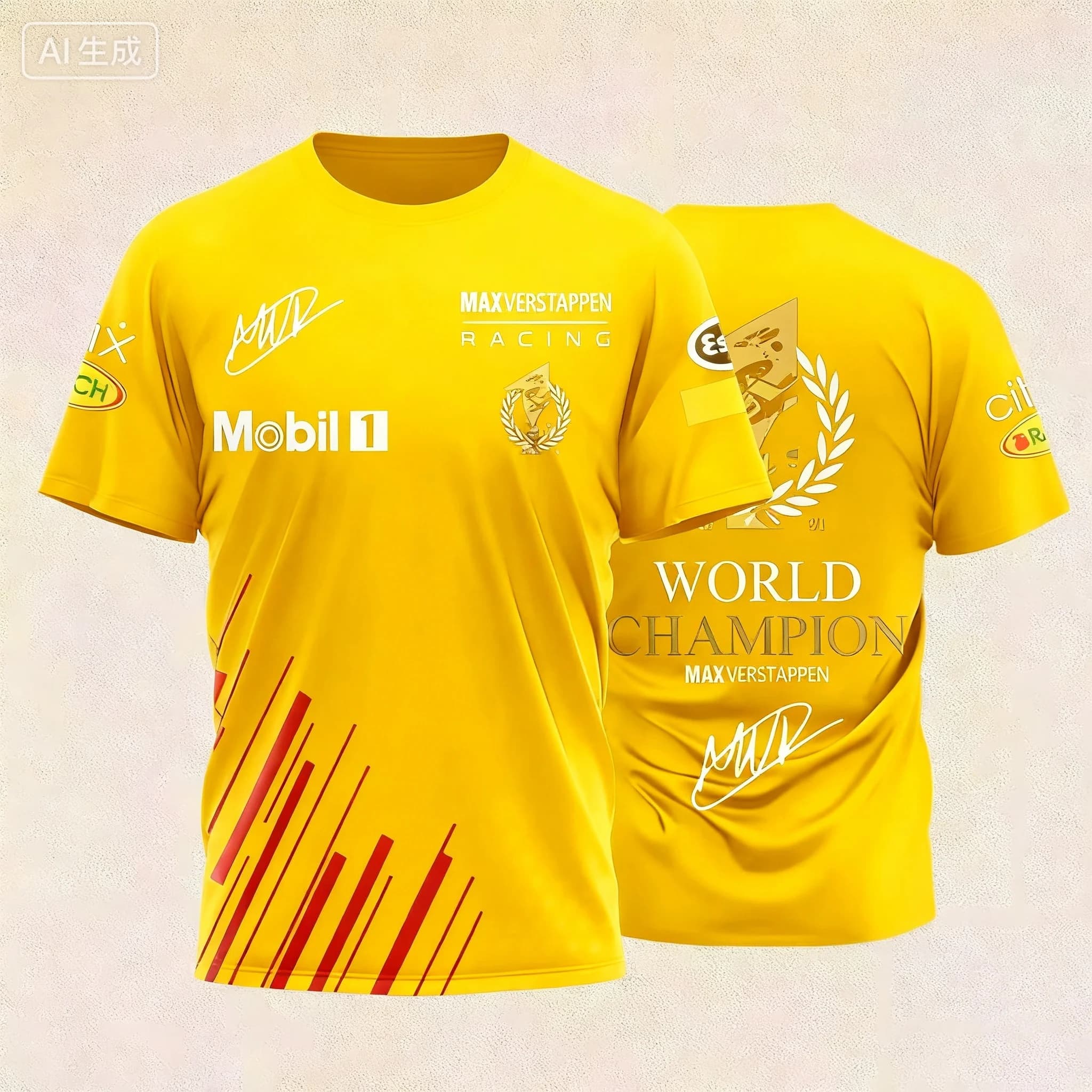 T-shirt sur le thème de la course Max Verstappen avec logo et signature du champion du monde pour le