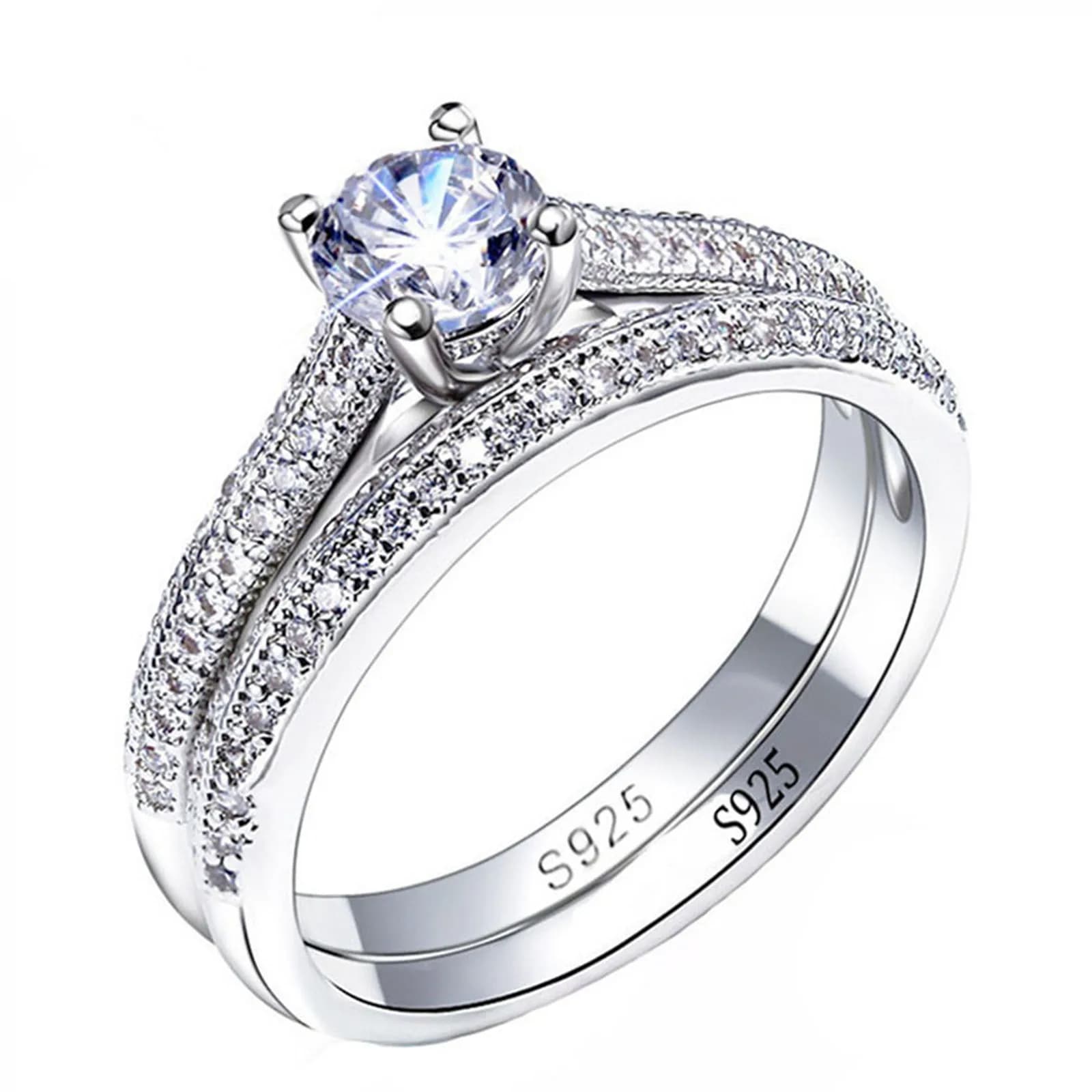 1 paire de bagues de mariage Vintage Halo en argent Sterling 925, ensemble pour femmes, cadeau d'ann