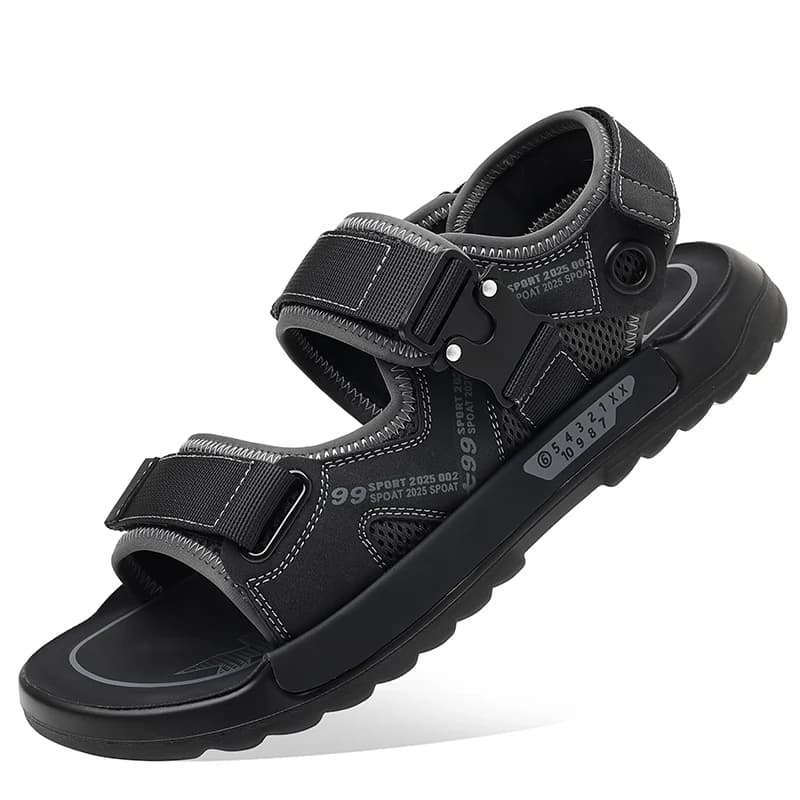 Sandales d'été à bout ouvert pour hommes, faites à la main, en cuir véritable, chaussures décontract