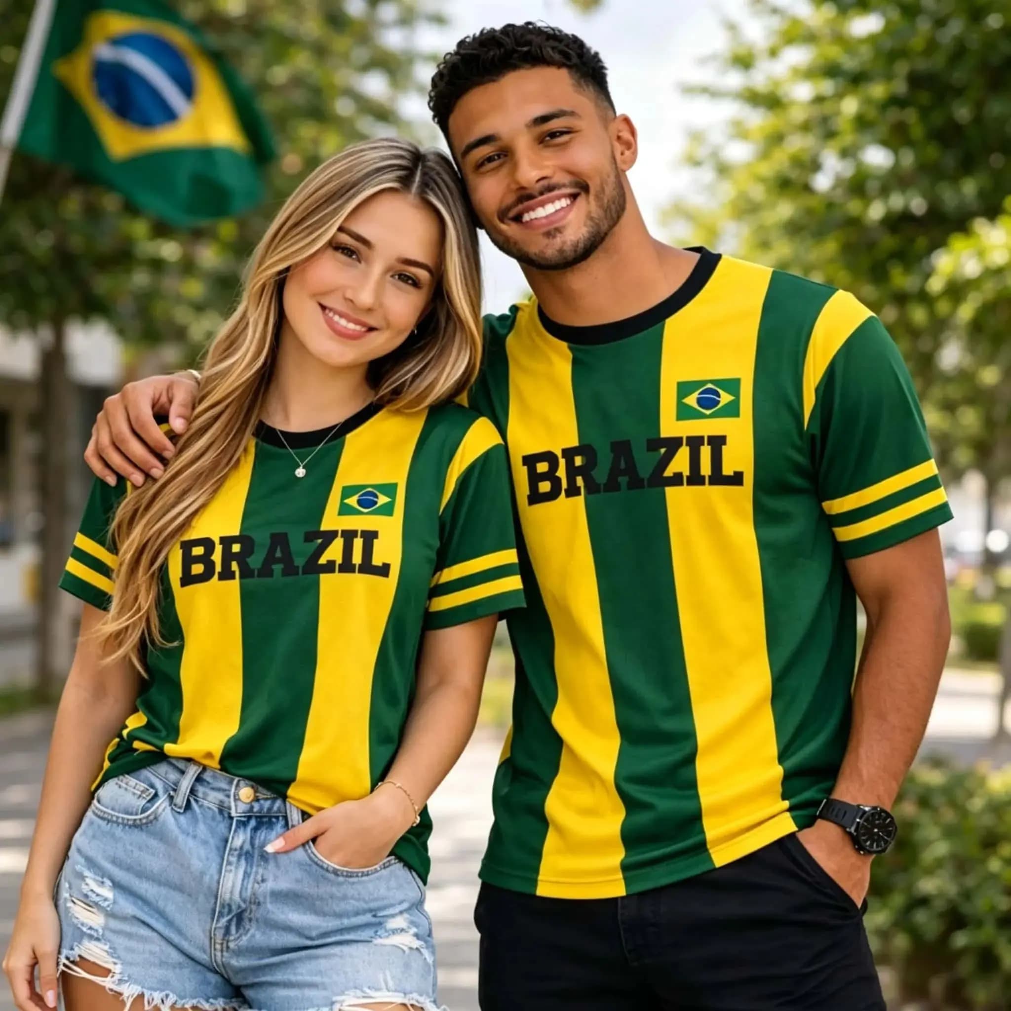 Nouveau T-shirt de sport décontracté 2026 à thème drapeau brésilien pour couples - Édition commémora
