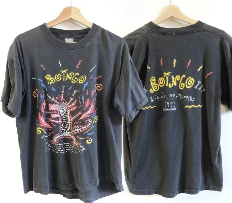 1991 Oingo Boingo Band 2 faces réimpression basique noir unisexe t-shirt réimpression