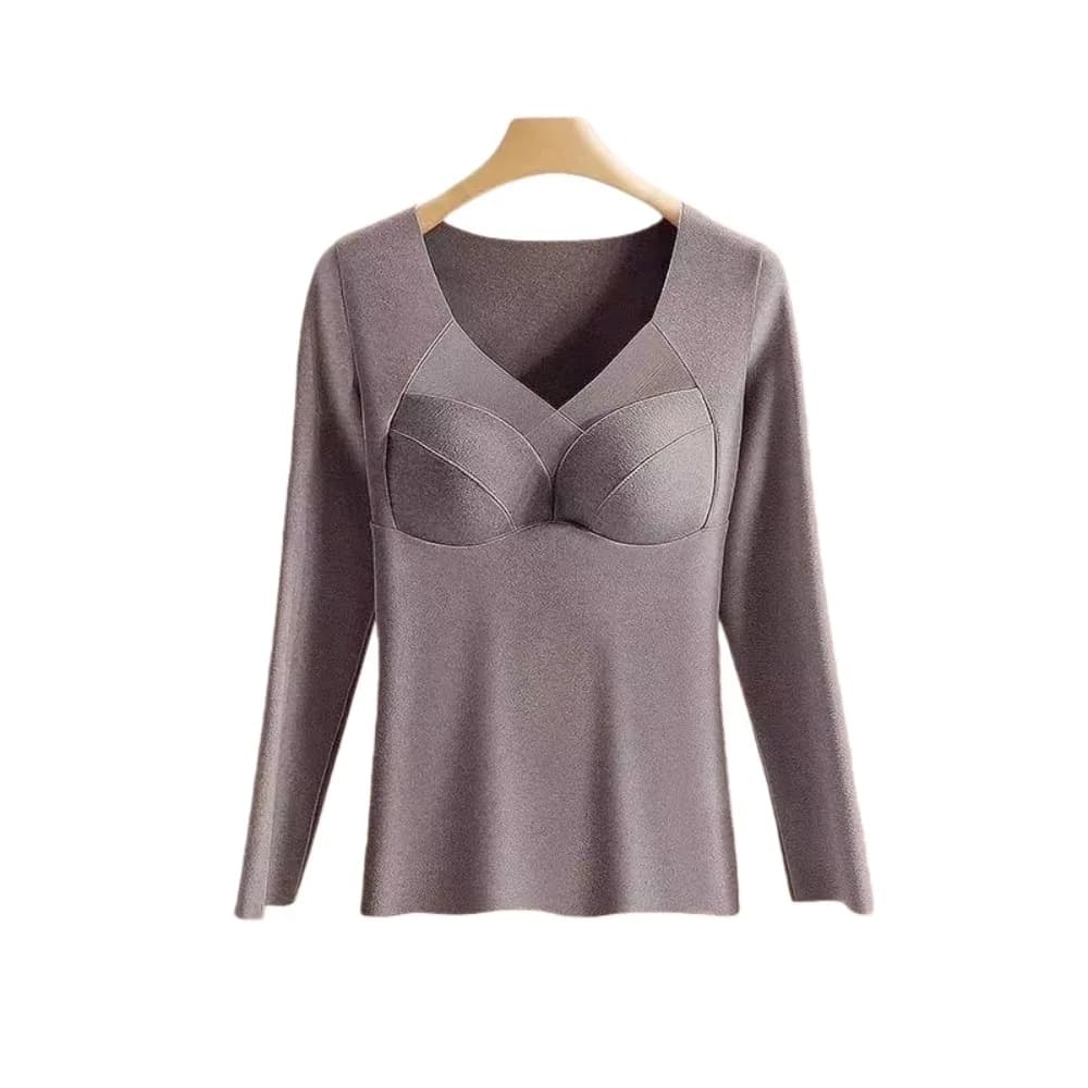 V maille cou femmes vêtements thermiques Invisible velours polaire sous-vêtement thermique sensation