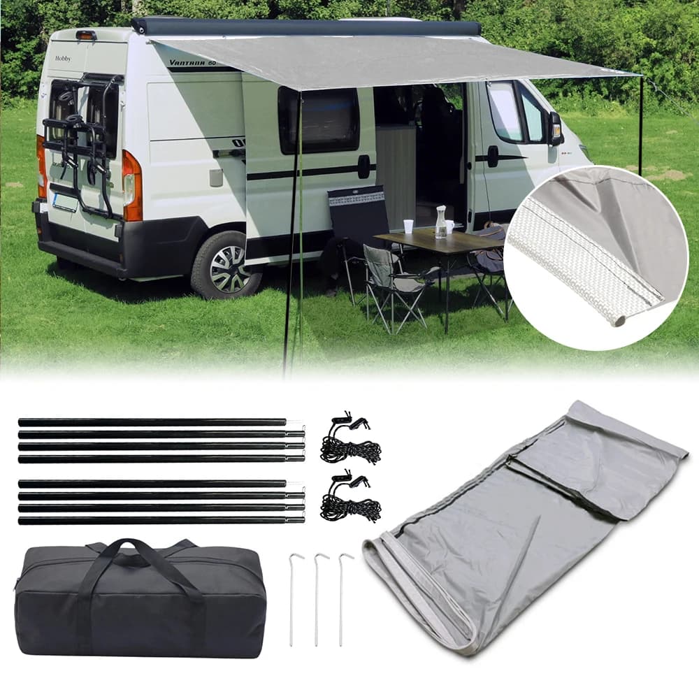 Auvent de camping, voile solaire pour caravane, camping-car, avec fixation par piping, 3x2.4m, acces