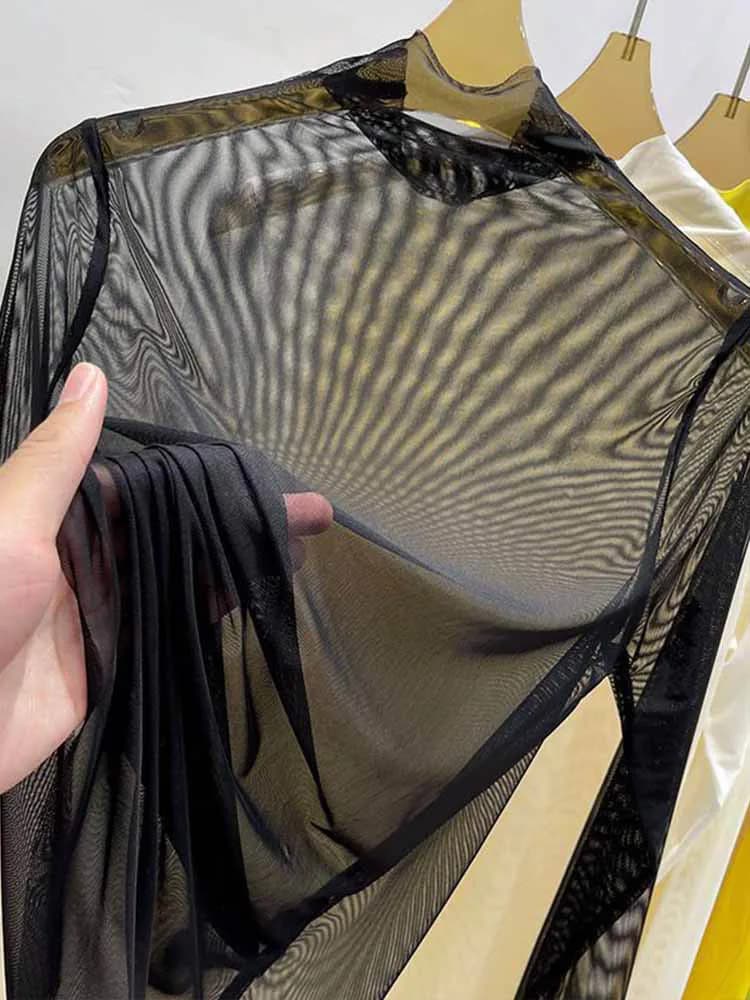 T-shirt à manches longues en gaze transparente pour femmes, vêtements d'été avec chemise en gaze, co
