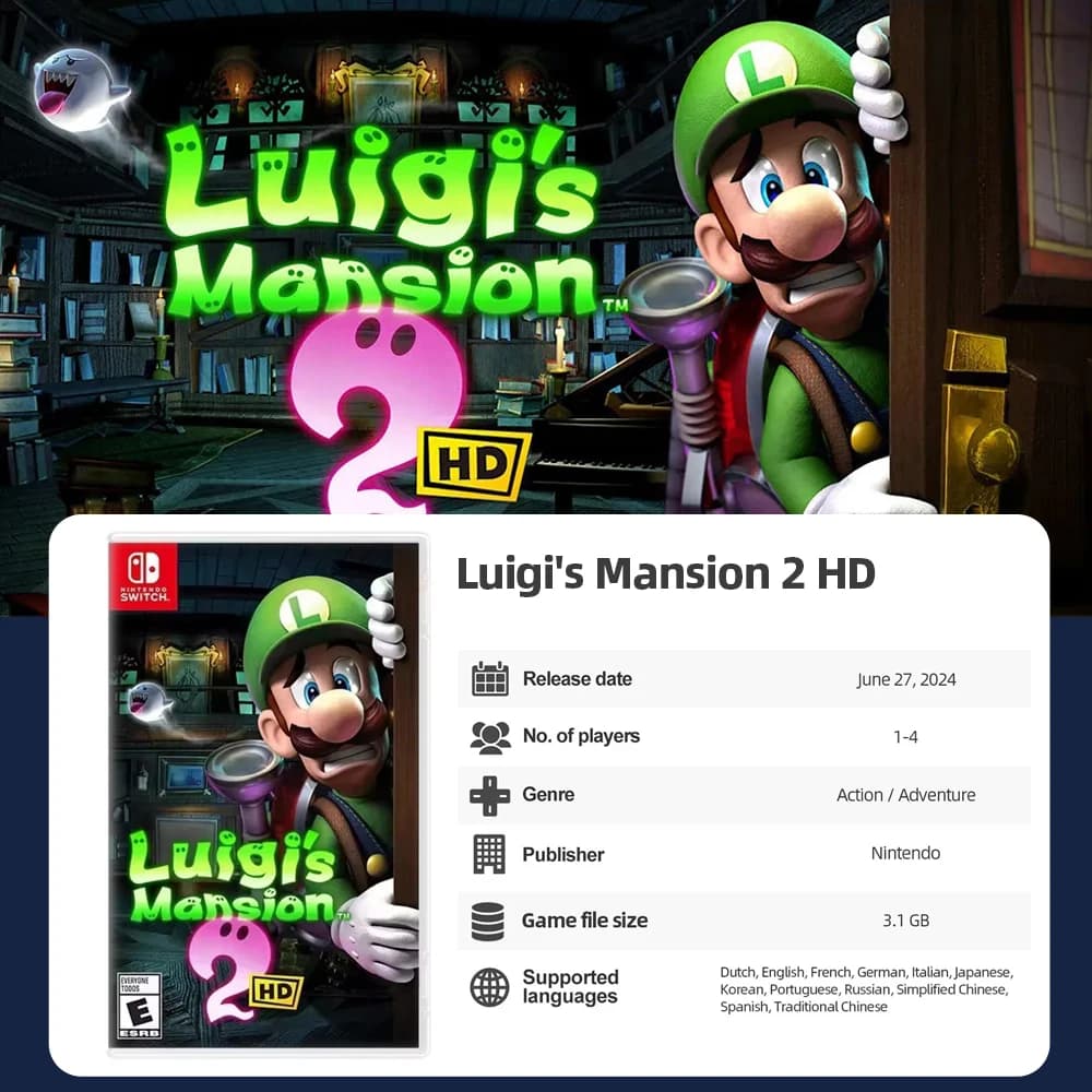 Luigi's Mansion Series Game 2 HD ou Luigi's Mansion 3 - Nintendo Switch Carte de jeu physique 100% o