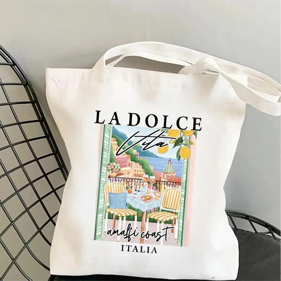 Sac fourre-tout en toile esthétique style italien La Dolce Vita Côte d'Amalfi, grande capacité, esse
