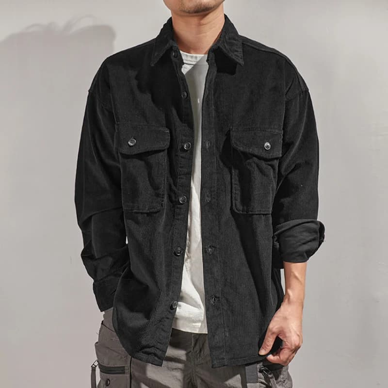 Chemise de travail américain pour hommes, Vintage, en coton côtelé, ample, décontracté, à manches lo