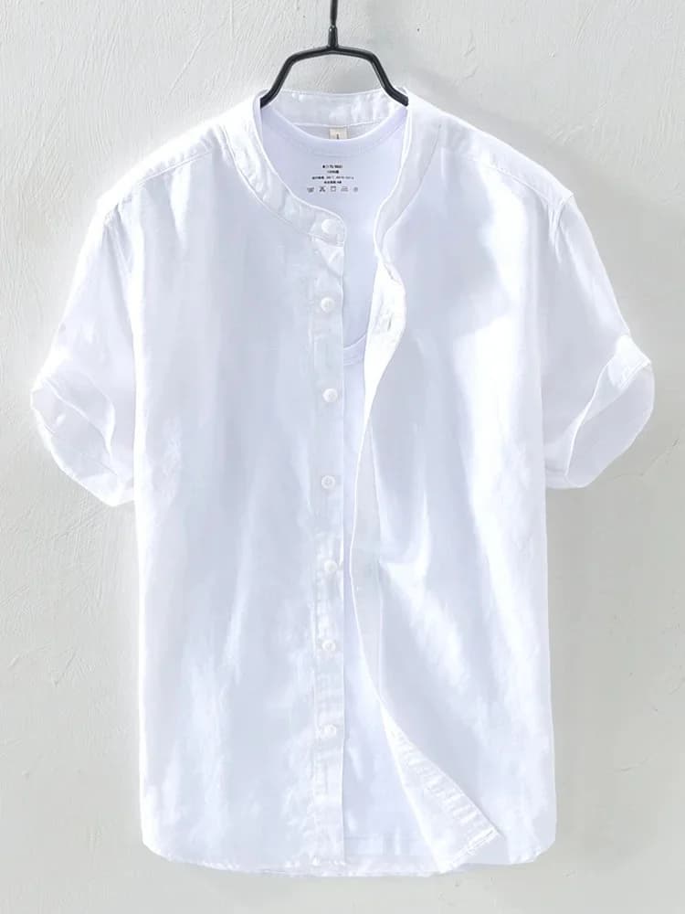 Chemise décontractée homme en coton et lin style chinois, nouvelle collection 2023, col montant, cou