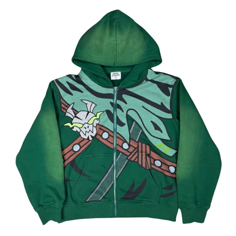 Sweat-shirt à capuche zippé Y2K avec motif de dessin animé Ninja pour hommes et femmes, coupe ample,