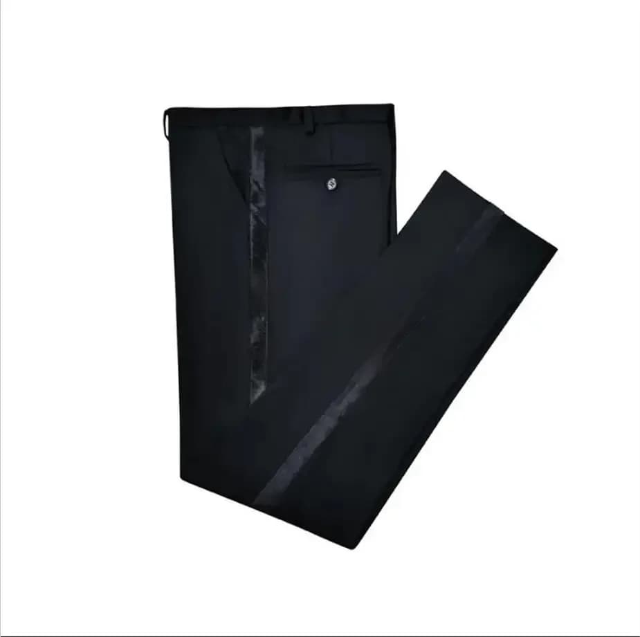 Pantalon noir pour hommes avec rayures latérales en Satin, une pièce, coupe cintrée, formel, mode of
