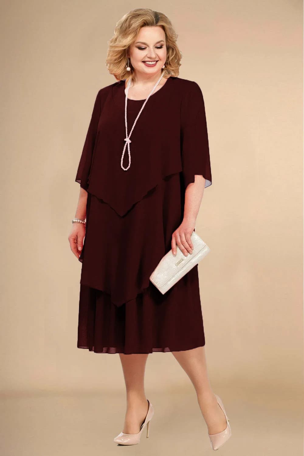 Robe de mariée en mousseline grande taille, élégante, col rond, manches courtes, taille ample, jupe