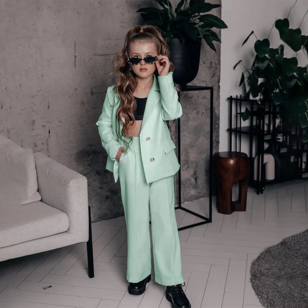 Vêtements Chics pour Bébé Fille, Ensemble 2 Pièces à la Mode, avec Revers Cranté, Double Boutonnage,