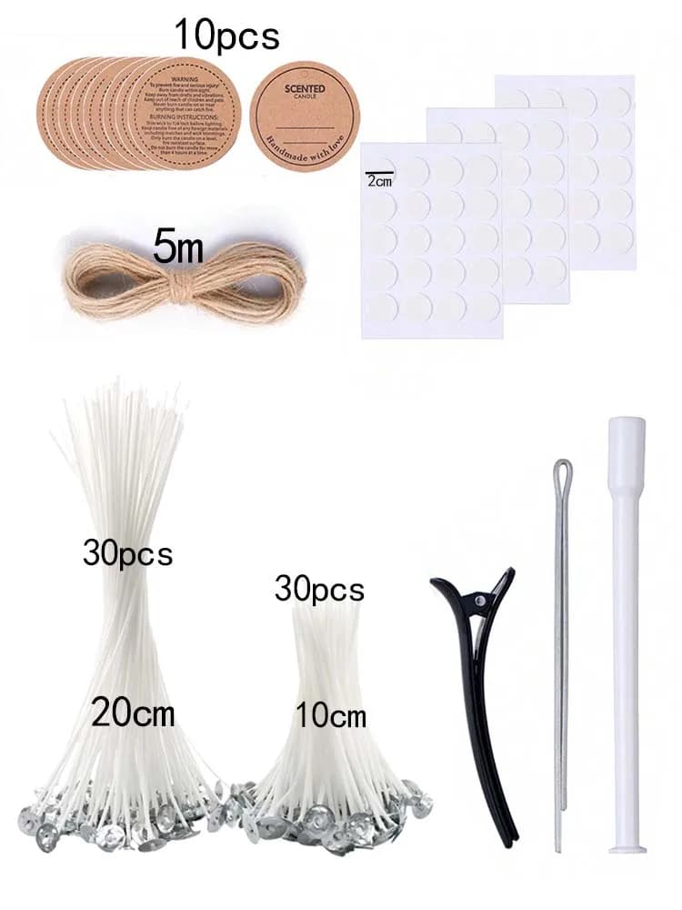 Kit de 77 pièces pour la fabrication de bougies : mèches en coton, ficelle, supports de mèches, auto