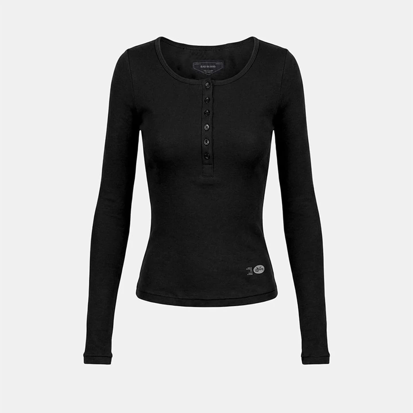 T-shirt à manches longues à simple boutonnage style américain Badblood avec boutons et imprimé lettr