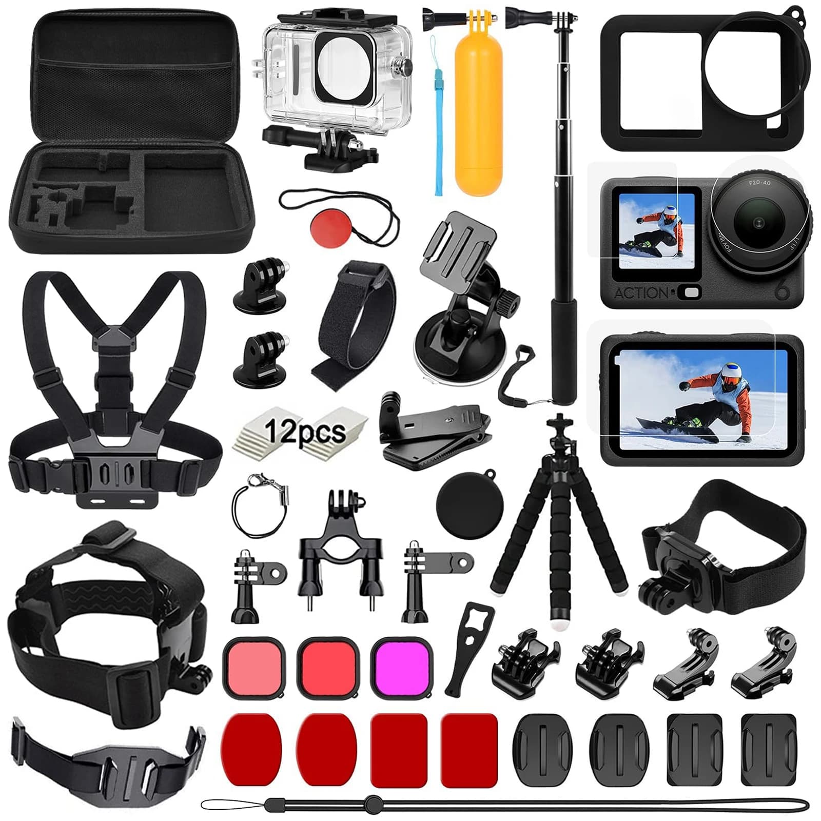Kit d'accessoires pour caméra d'action DJI Osmo Action 6, kit d'accessoires essentiels avec étui éta