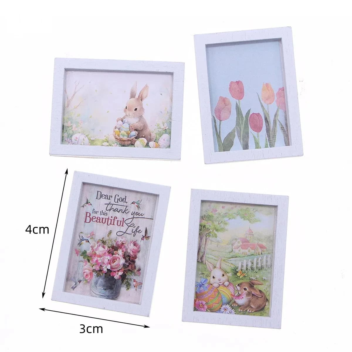 Ensemble de 4 mini décorations murales de lapin de pâques, accessoires pour maison de poupée, décor 