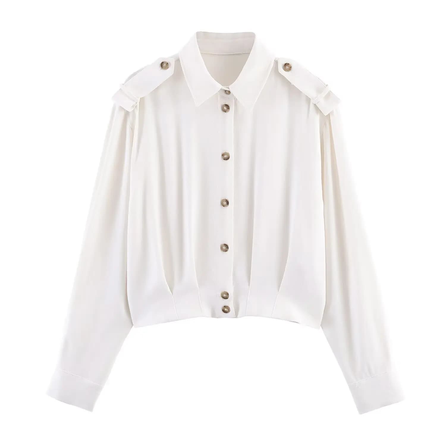 HH Chemise Femme Printemps Décontractée Polyvalente à Bande Décorative sur l'Épaule, Coupe Ajustée,