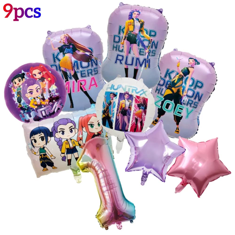 Ensemble de ballons en aluminium Kpop Demon Hunters numéros 1-9, ballons à thème personnages, décora