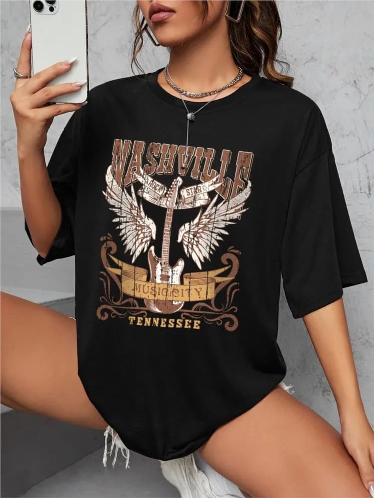 Femme coton T-Shirts Nashville musique ville Tennessee imprime T-Shirts mode femme à manches courtes
