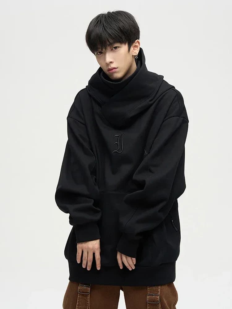 Sweat à capuche à col roulé Ninja pour hommes, nouvelle lettre brodée, mode Hip Hop, Y2K, Streetwear
