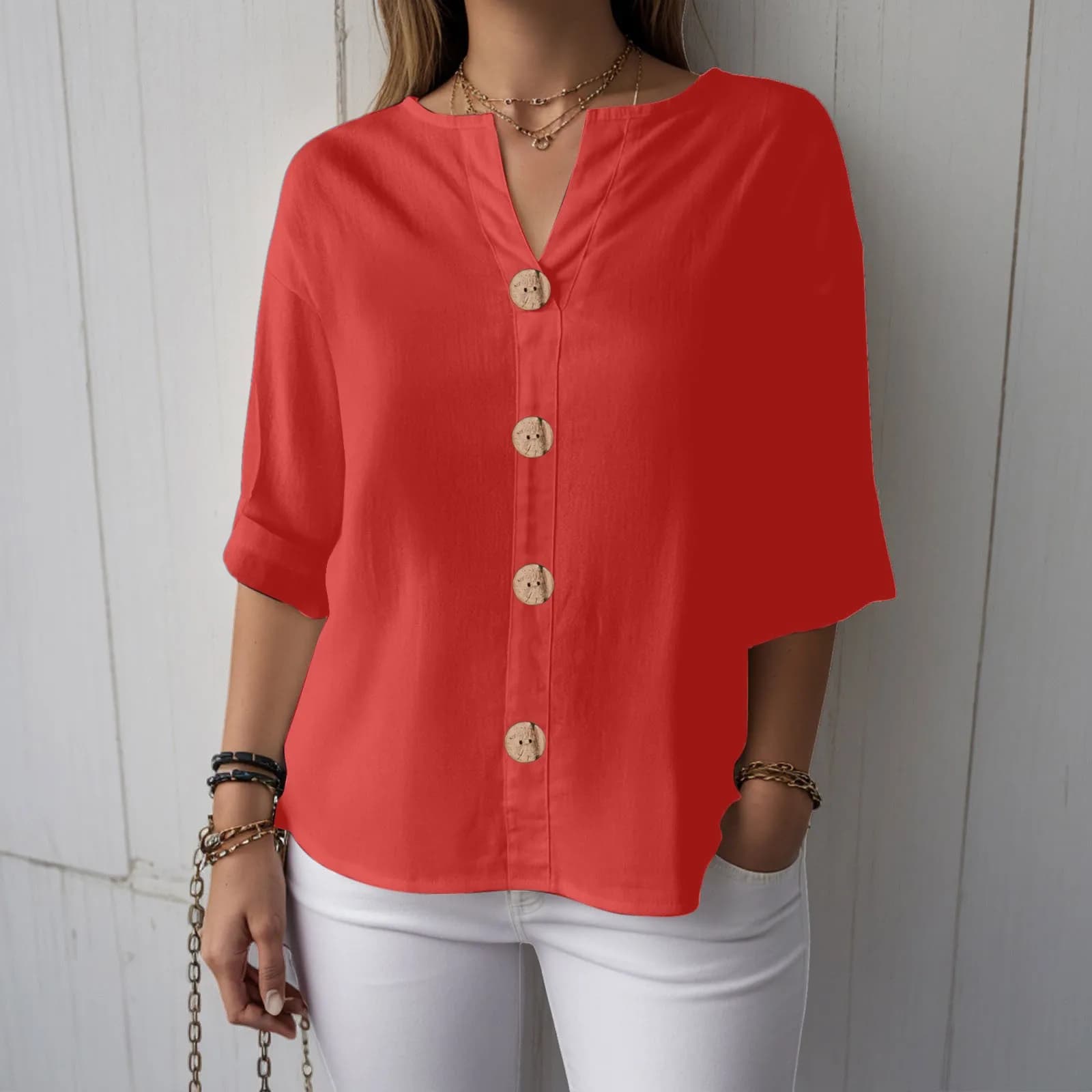 Chemisier en mousseline pour femme, chemisier d'été en coton et lin, chemise longue élégante unie, t