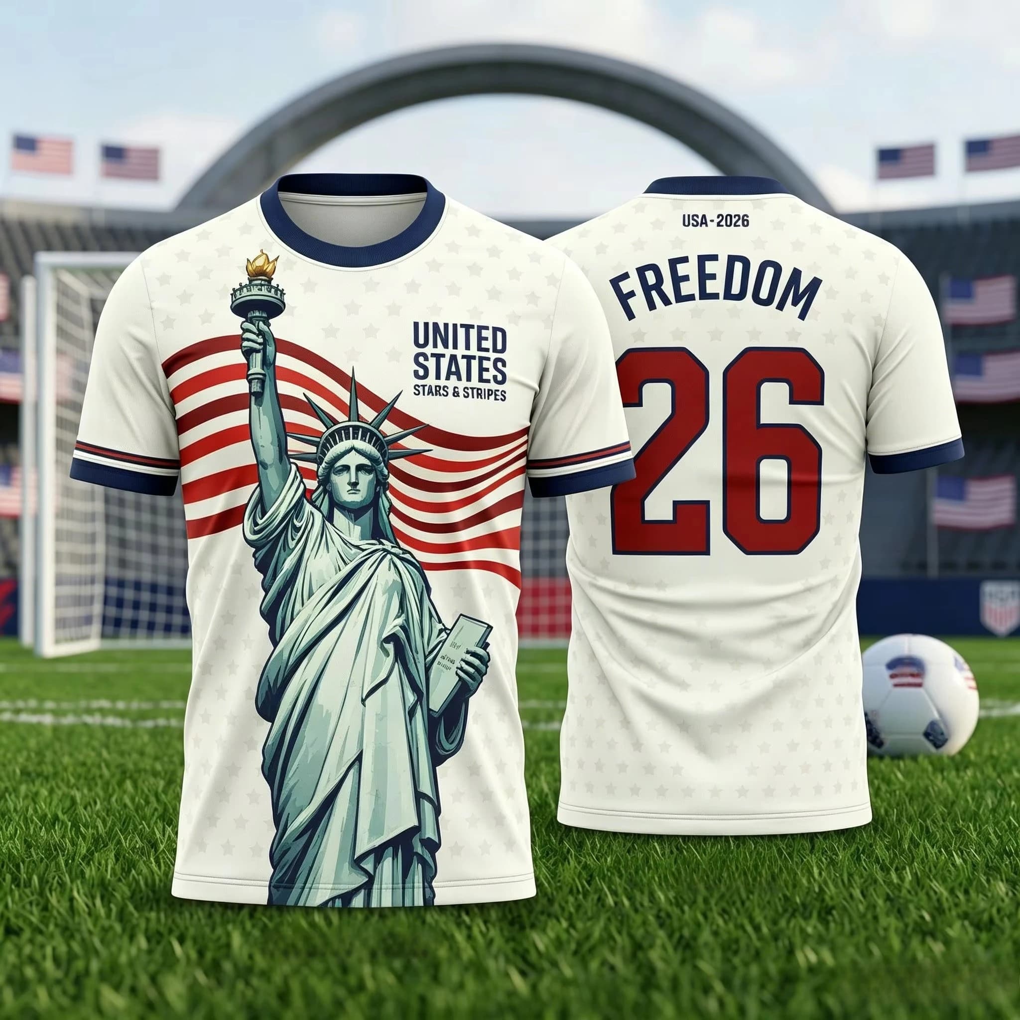 Maillot de football USA 2026 unisexe pour adultes et enfants – Motif étoiles et rayures patriotiques