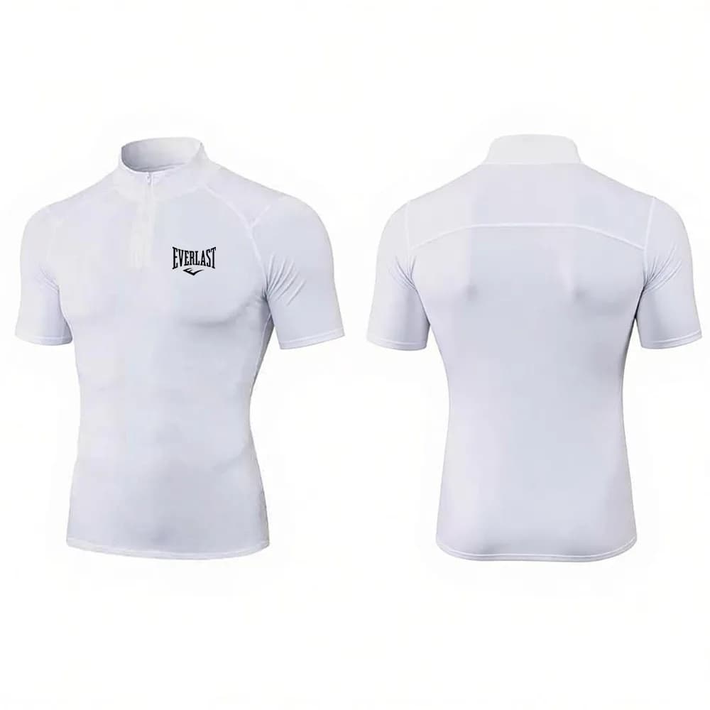 T-shirt à col montant pour homme, moulant, de compression, à manches courtes, pour musculation, spor