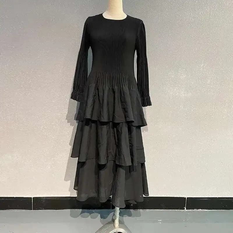 LANMREM-Robe plissée à volants pour femme, tenue de soirée ronde, forme trapèze, couleur unie, nouve