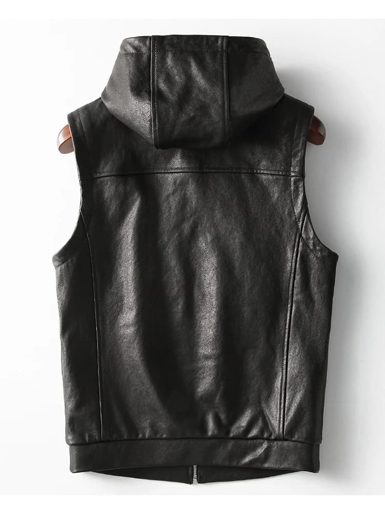 Mauroicardi printemps automne luxe élégant Cool noir Pu cuir gilet pour hommes avec capuche fermetur