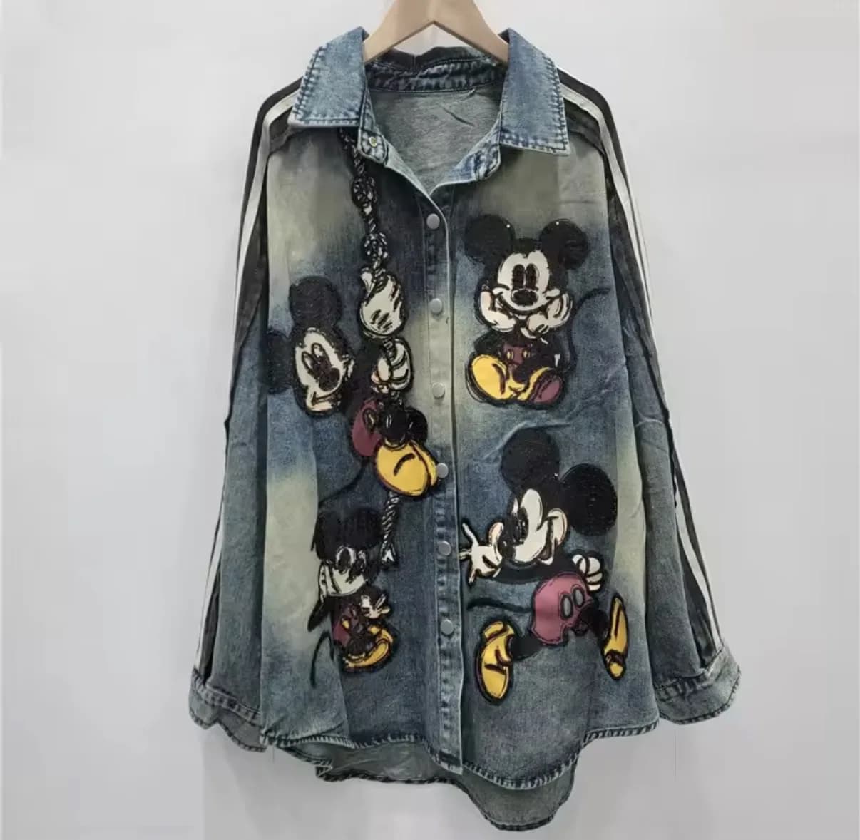 Veste en jean de marque de luxe européenne et américaine, broderie de paillettes robuste, haut ample