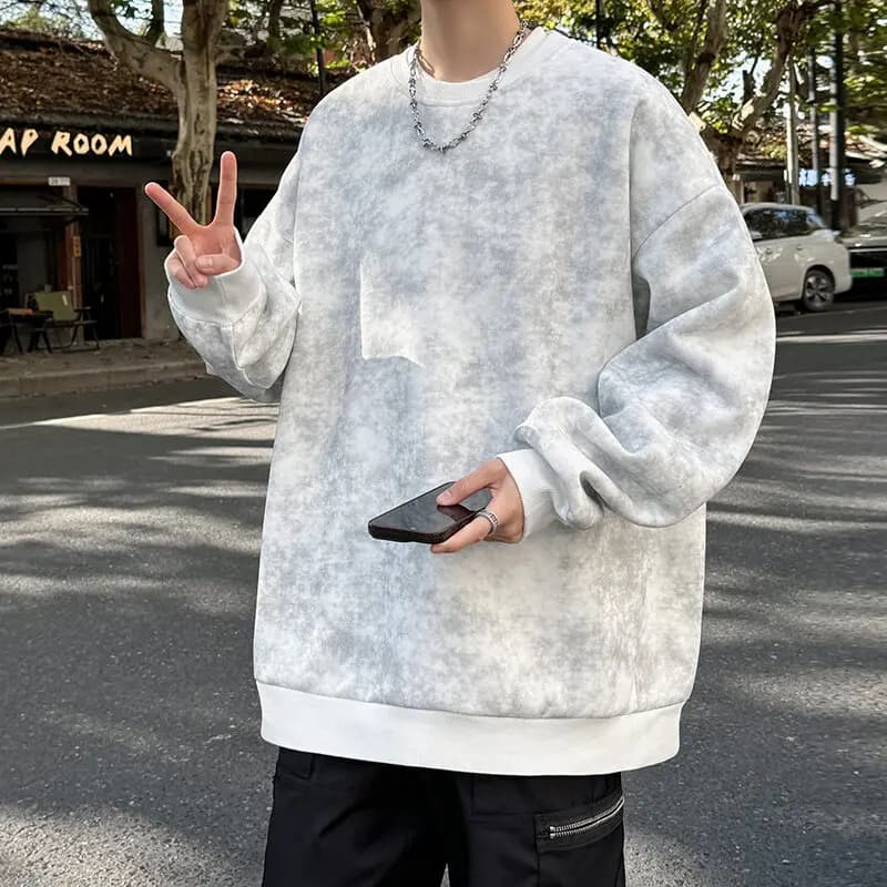Sweat-shirt à capuche pour hommes, décontracté, à la mode, teinture par nouage, col rond, noir et bl
