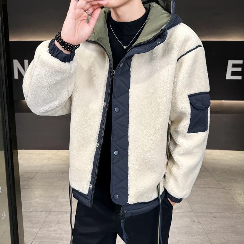 Vestes à capuche en polaire pour hommes, manteaux chauds en peluche Sherpa pour jeunes, vêtements de