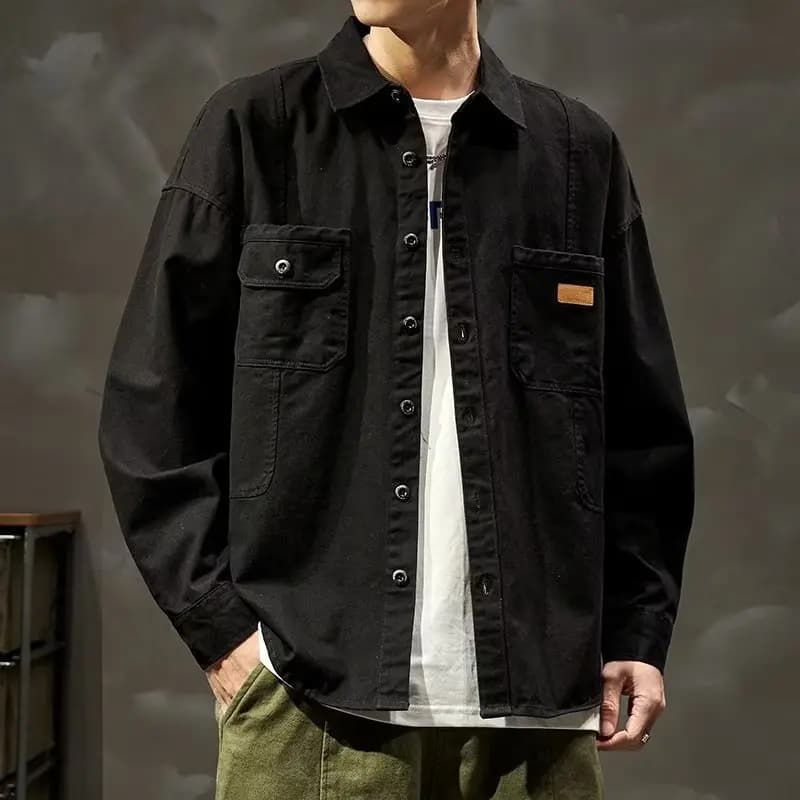 Chemise de travail américaine vintage pour hommes, 100% coton, manches longues, décontracté, surdime
