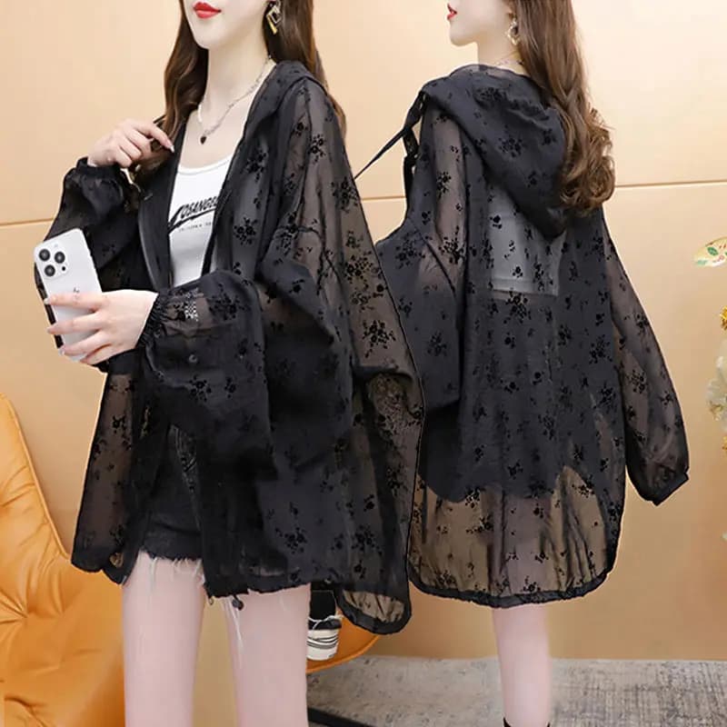 Cardigan à Capuche observateur et Respirant pour Femme, Vêtements de Protection Solaire, Manteau d'É