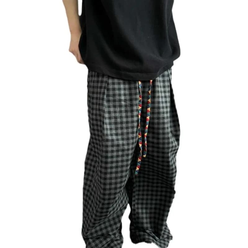 Pantalon vintage pour homme, noir et gris à carreaux, nouvelle collection automne, style japonais ré