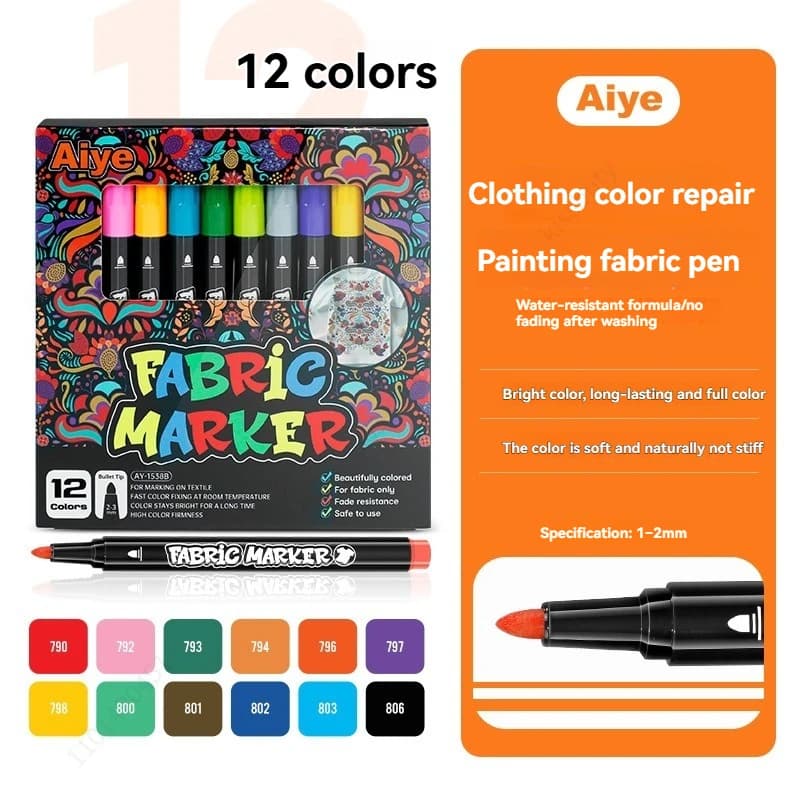 Ensemble de stylos marqueurs pour tissu, 12/24/36 couleurs, peinture indélébile et permanente pour t