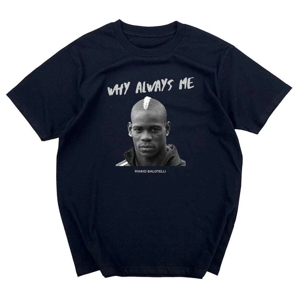 T-shirt d'été pour hommes Mario Balotelli avec impression de portrait et inscription « Why Always Me